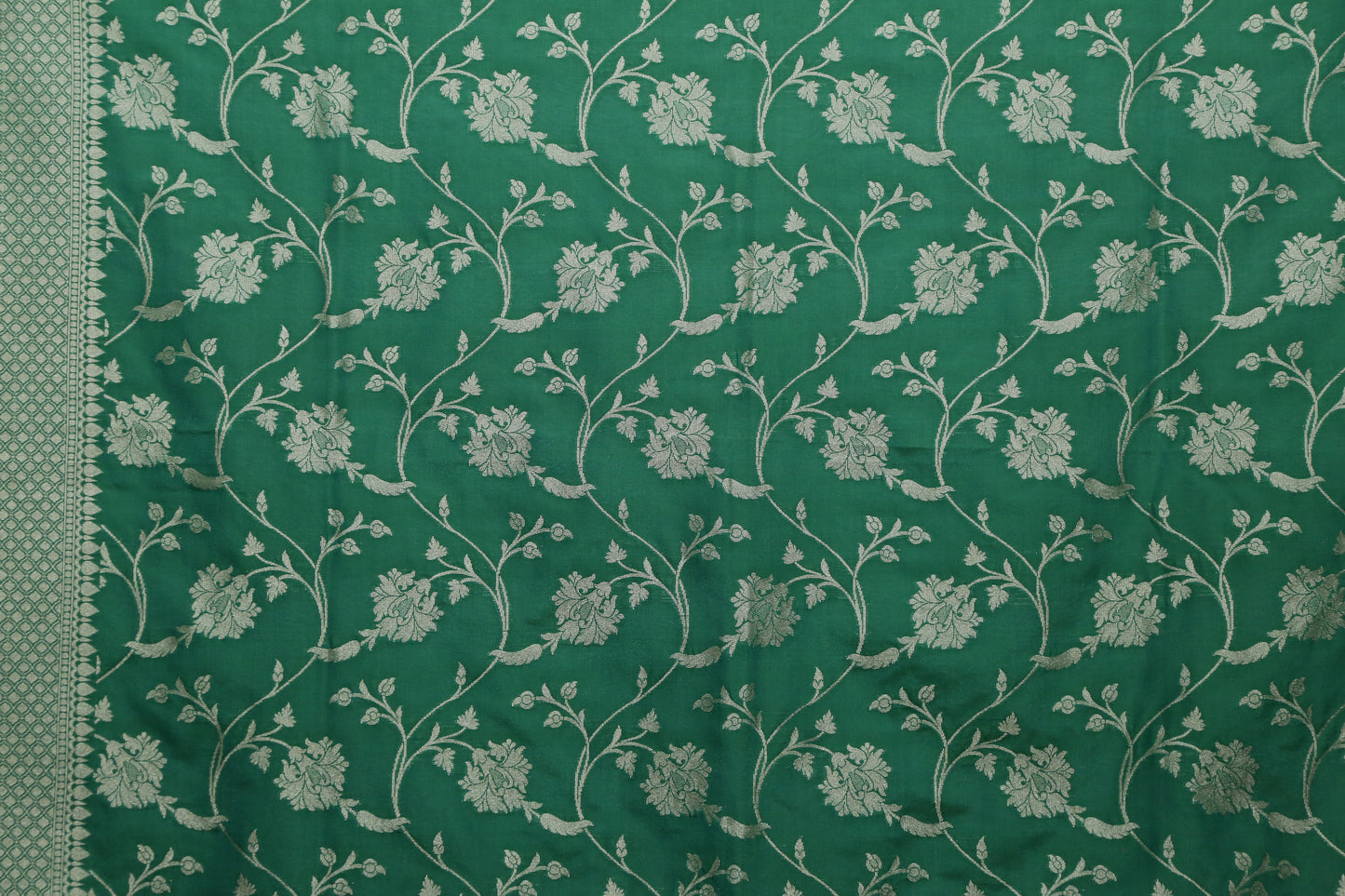 Esra's Handloom Banarasi Semi-Silk Green Colored Zari Floral Jaal Kadwa Booti Dupatta