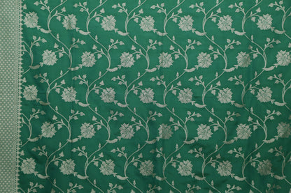 Esra's Handloom Banarasi Semi-Silk Green Colored Zari Floral Jaal Kadwa Booti Dupatta
