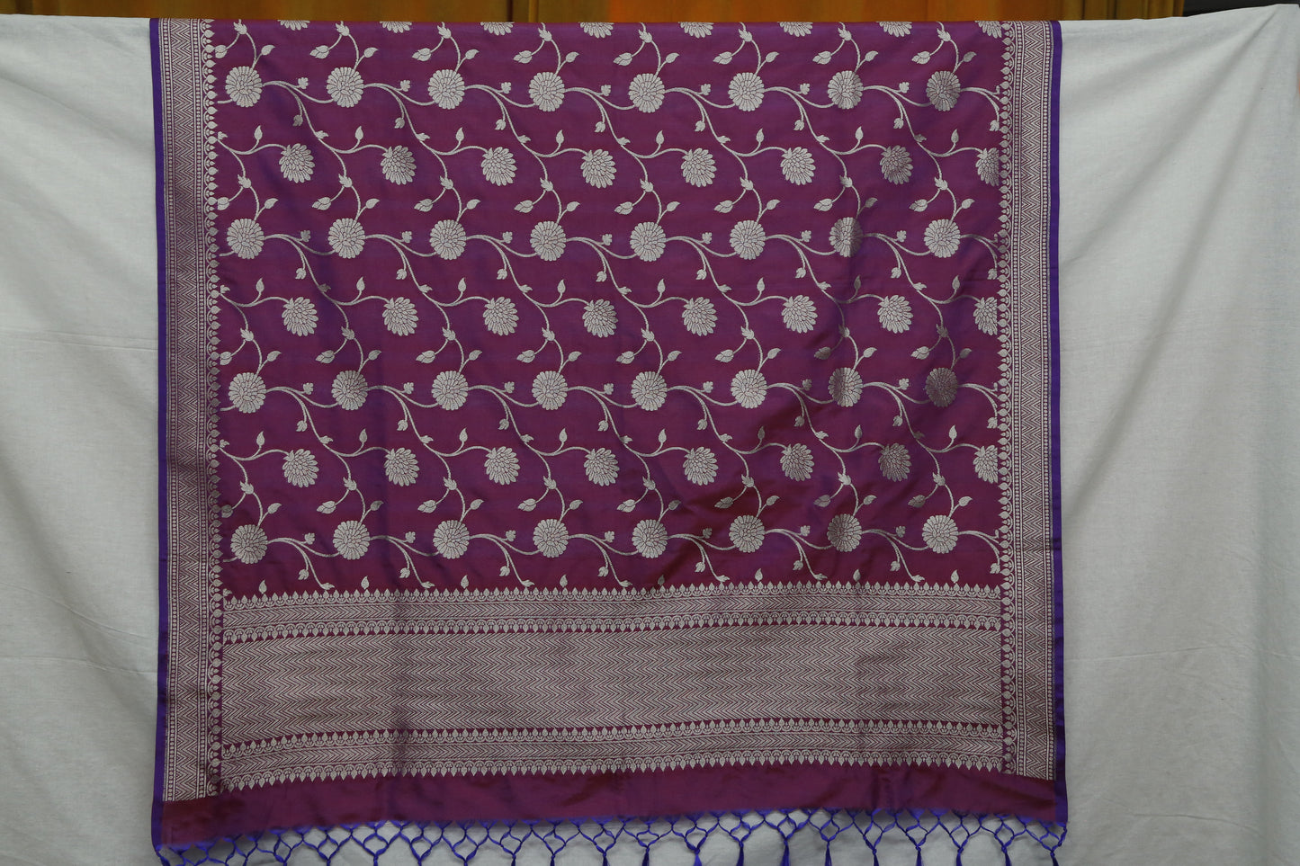 Esra's Handloom Banarasi Semi Silk Zari Floral Jaal Dupatta