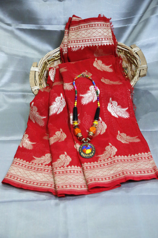 Esra Handloom/Handwoven Banarasi Semi Khaddi Georgette Saree