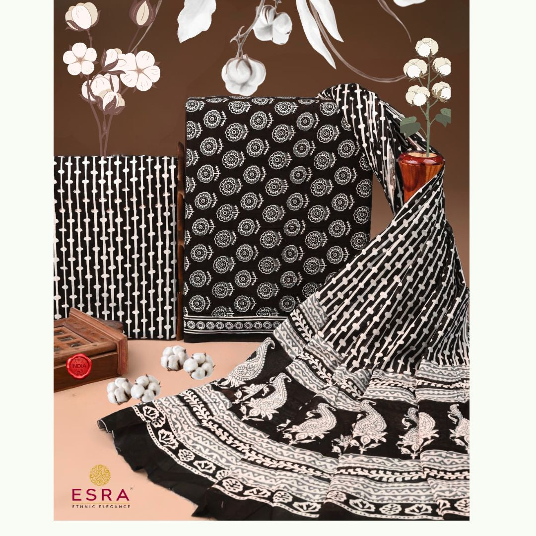 Esra's 3 pc Black and White Cotton Suit Fabric