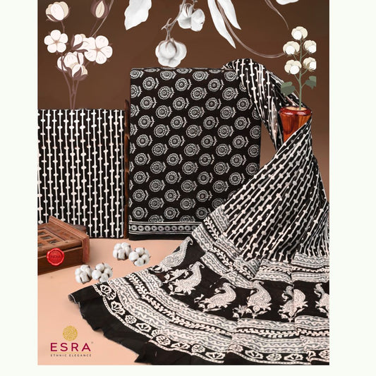 Esra's 3 pc Black and White Cotton Suit Fabric