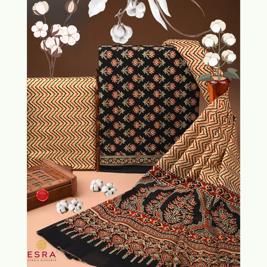 Esra's 3 pc Red and Black Cotton Suit Fabric