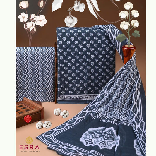 Esra's 3 pc Grey and White Cotton Suit Fabric
