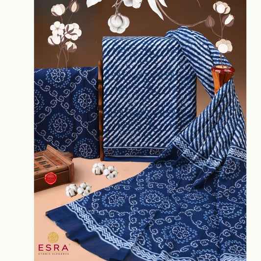 Esra's 3 pc Dark Navy Blue and White Cotton Suit Fabric