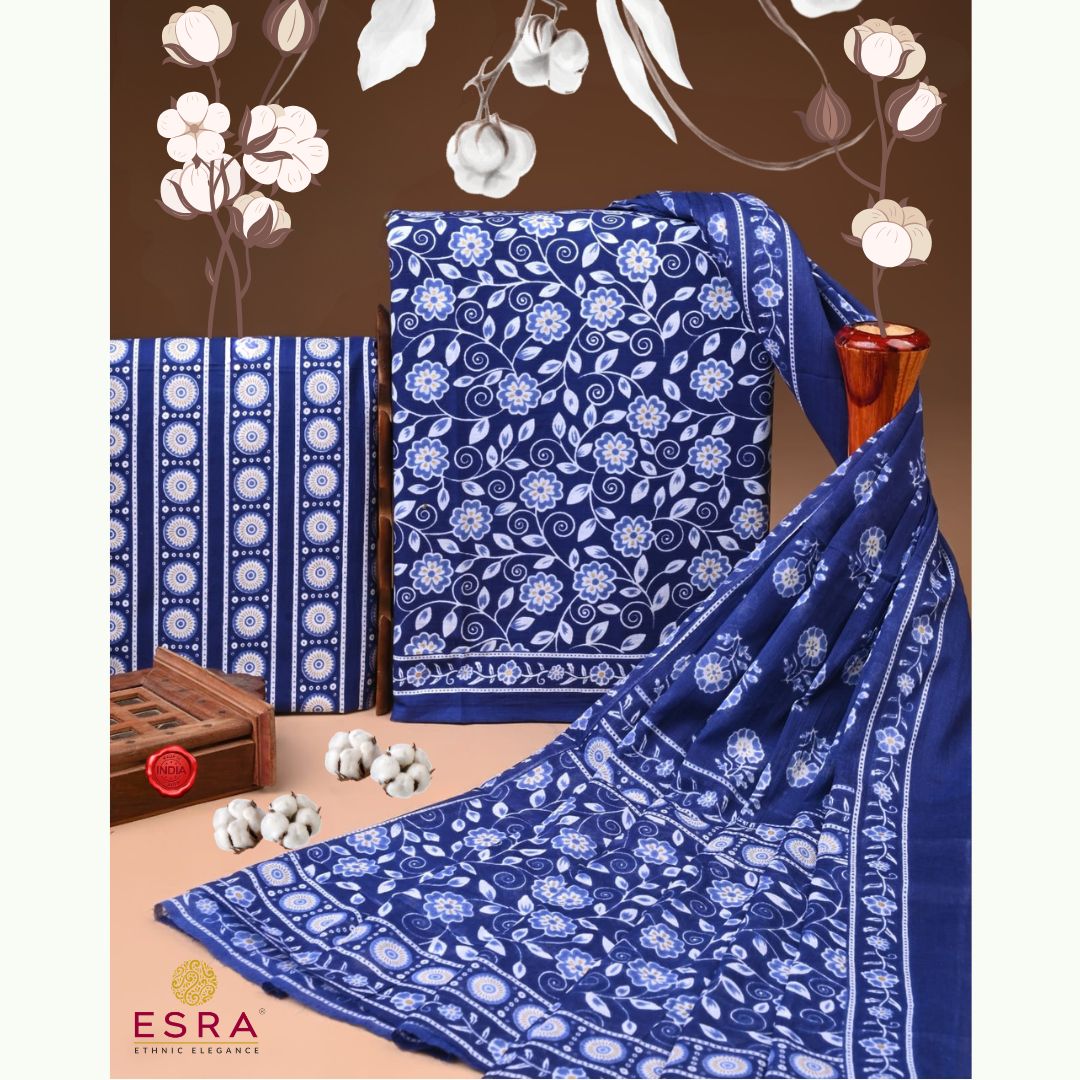 Esra's 3 pc Royal Blue and White Cotton Suit Fabric