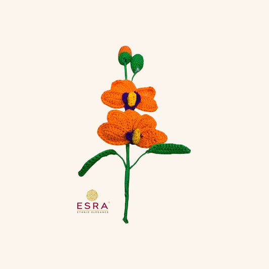 Esra's Handmade Crochet Orange and Green Orchid Flower