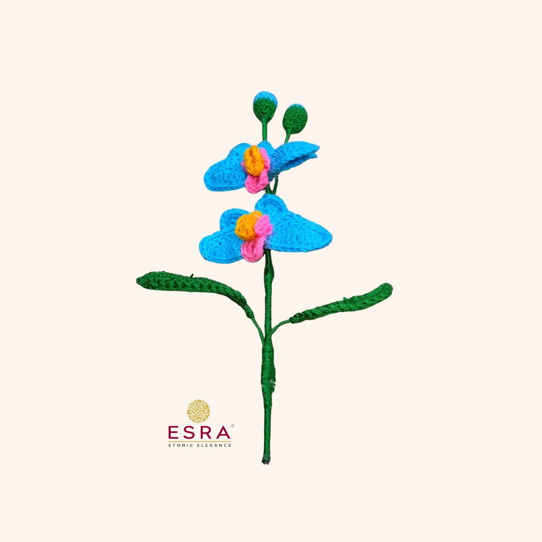 Esra's Handmade Crochet Blue and Green Orchid Flower