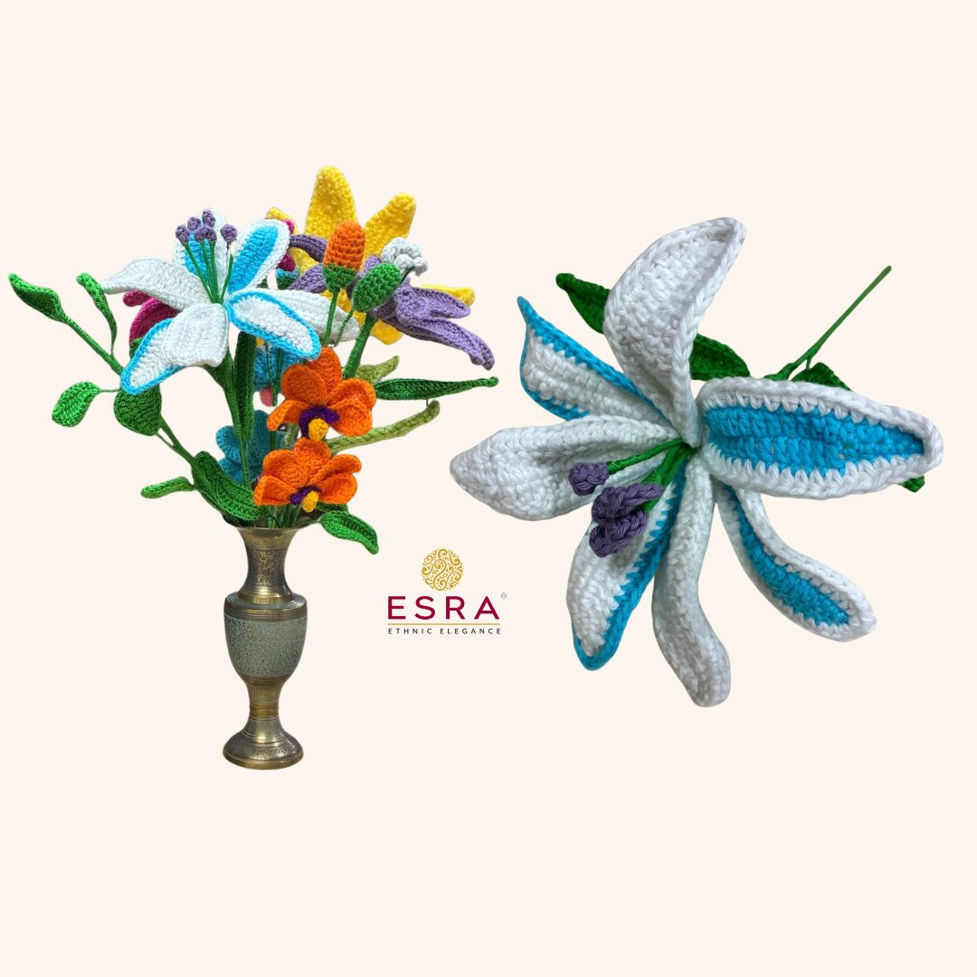 Esra's Handmade Crochet Blue & White Lily Flower