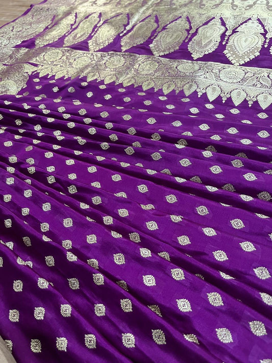 Esra's Handloom/Handwoven Banarasi Mashru Semi Katan Silk Saree