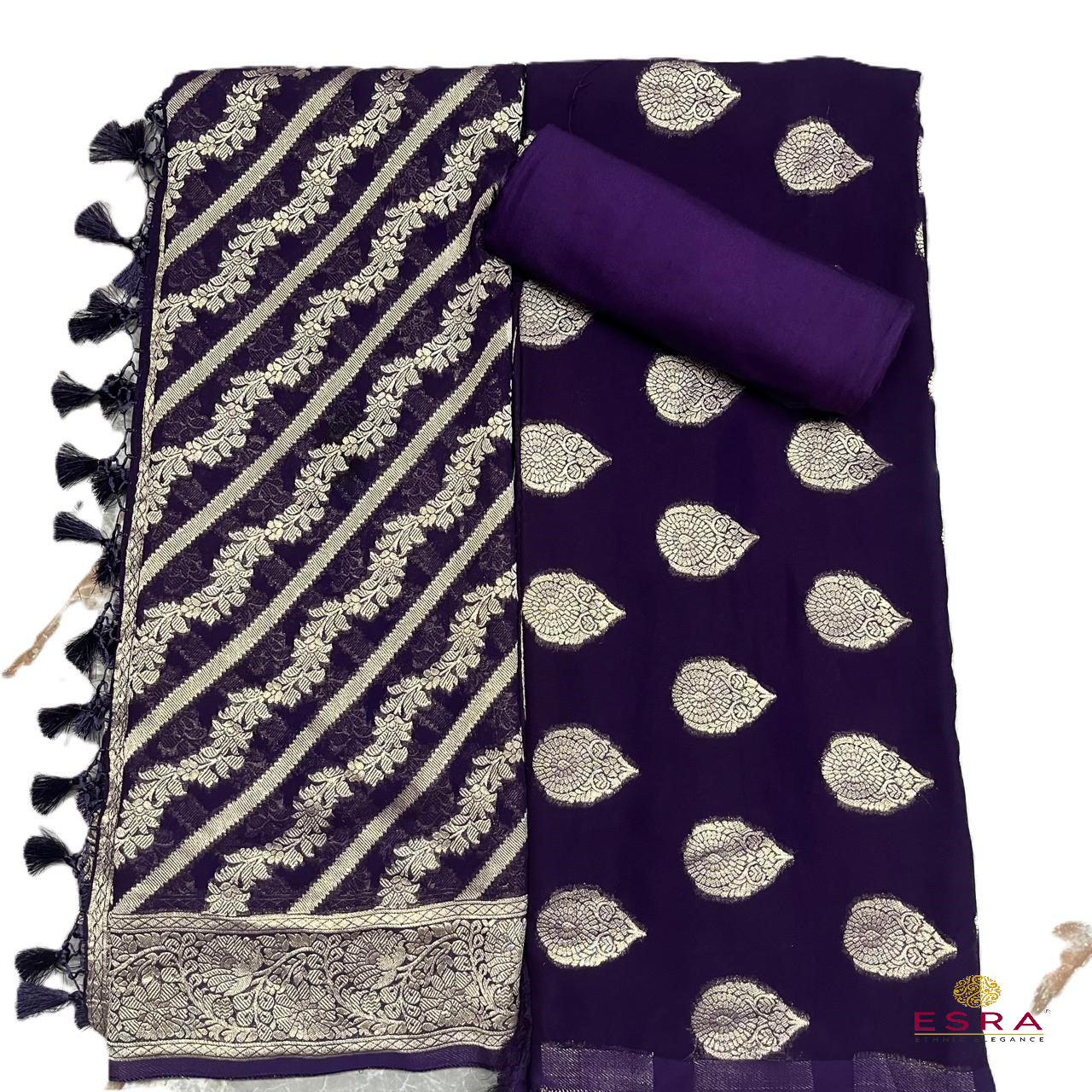 Esra's Handloom / Handwoven Banarasi 3 pc Semi-Khaddi Georgette Suit