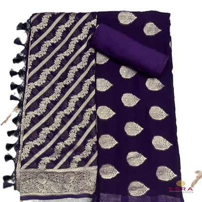 Esra's Handloom / Handwoven Banarasi 3 pc Semi-Khaddi Georgette Suit
