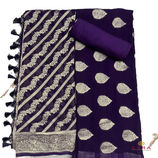 Esra's Handloom / Handwoven Banarasi 3 pc Semi-Khaddi Georgette Suit