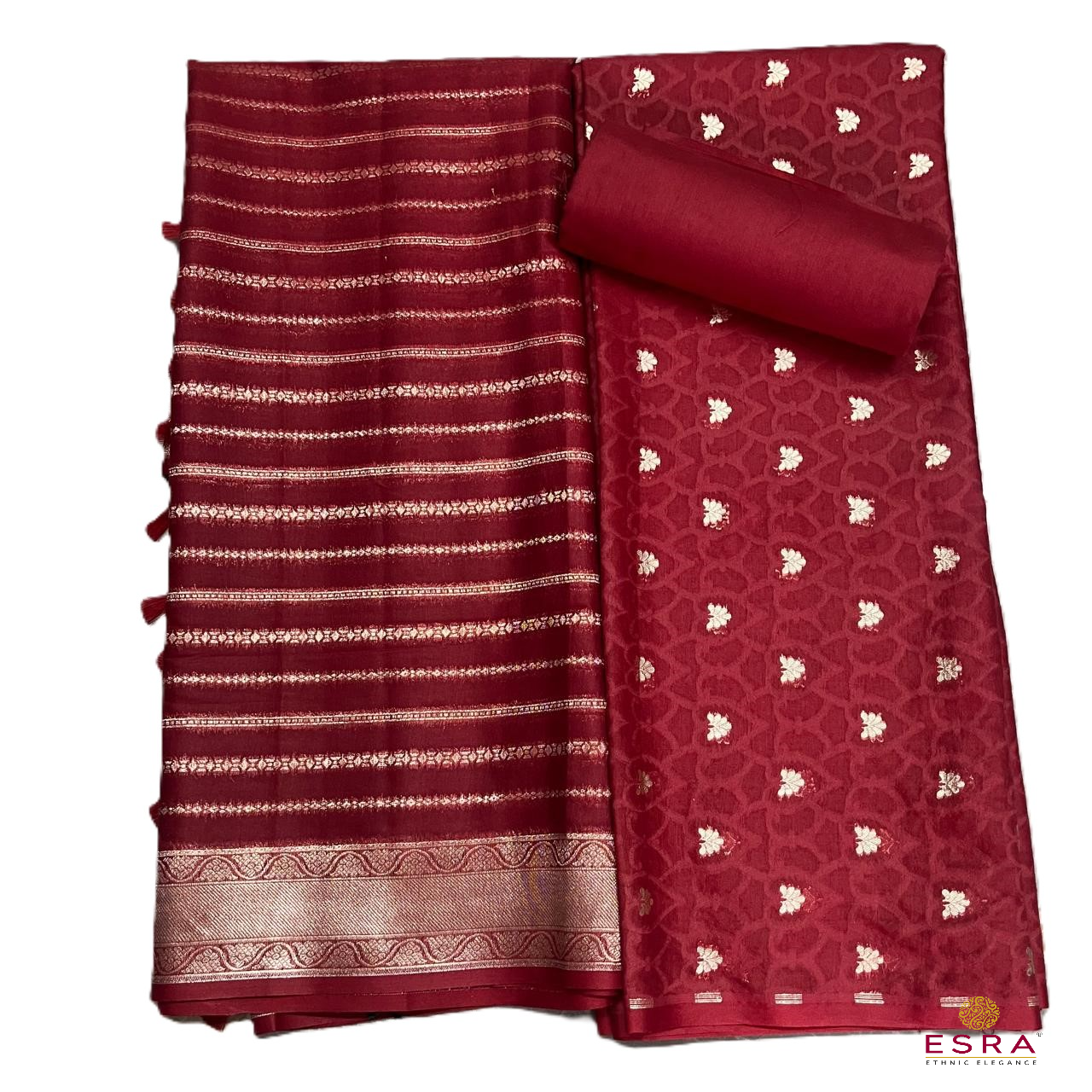 Esra's Handloom / HandWoven Banarasi 3 pc Masraic Cotton Silk Suit