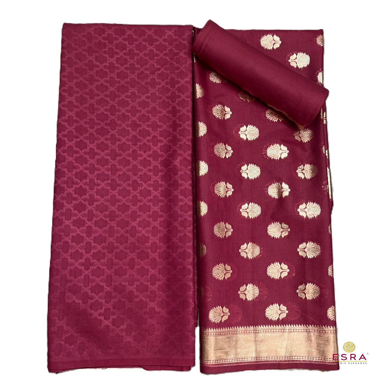 Esra's Handloom / Handwoven Banarasi 3 pc Masraic Cotton Silk Suit