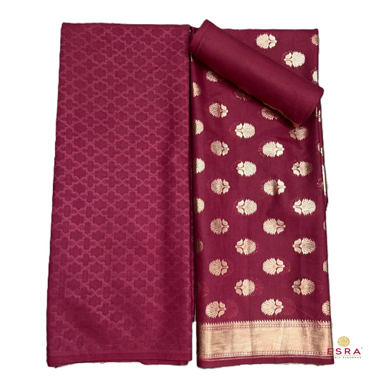 Esra's Handloom / Handwoven Banarasi 3 pc Masraic Cotton Silk Suit