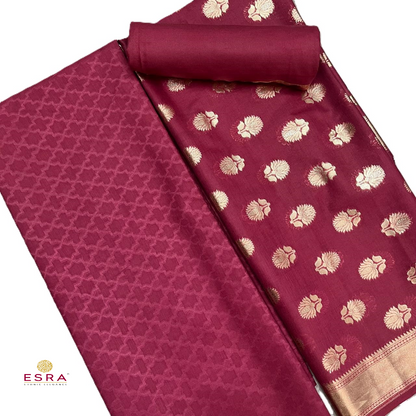 Esra's Handloom / Handwoven Banarasi 3 pc Masraic Cotton Silk Suit