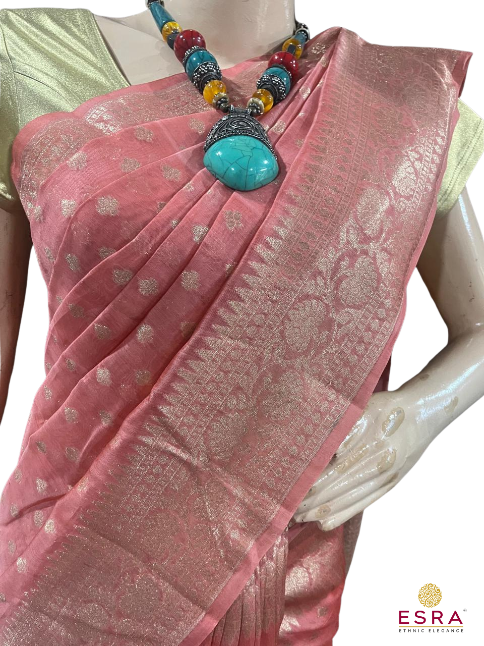 Esra's Handloom/Handwoven Banarasi Kora Cotton Silk Saree
