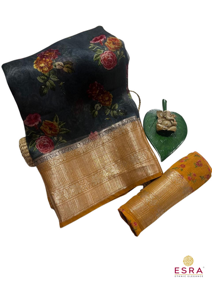 Esra's Handloom/Handwoven Banarasi Kora Silk Saree