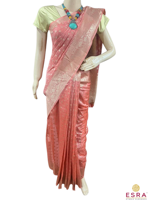 Esra's Handloom/Handwoven Banarasi Kora Cotton Silk Saree