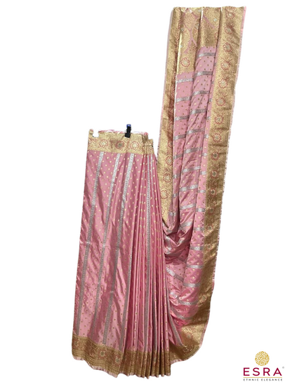 Esra's Handloom/Handwoven Banarasi Mashru Semi Katan Silk Saree