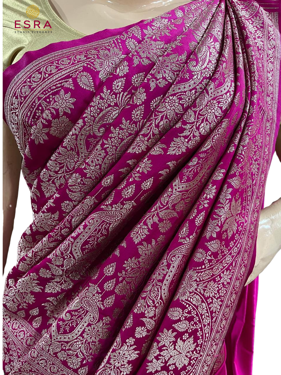 Esra's Handloom/Handwoven Banarasi Mashru Semi Katan Silk Saree