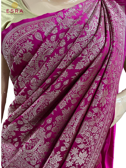 Esra's Handloom/Handwoven Banarasi Mashru Semi Katan Silk Saree