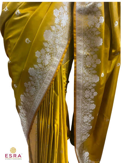 Esra's Handloom/Handwoven Banarasi Mashru Semi Katan Silk Saree
