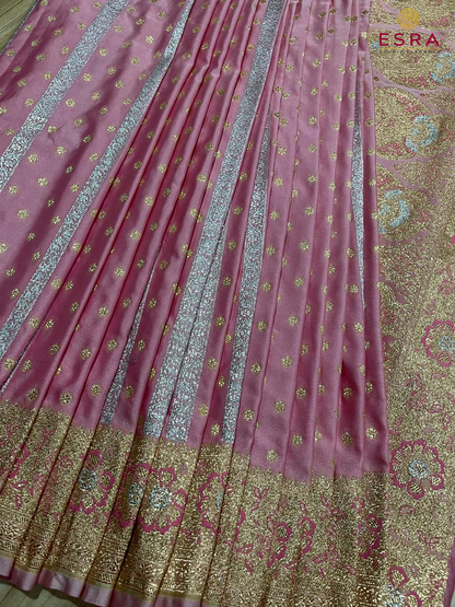 Esra's Handloom/Handwoven Banarasi Mashru Semi Katan Silk Saree