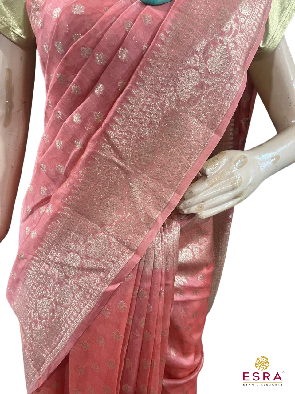 Esra's Handloom/Handwoven Banarasi Kora Cotton Silk Saree