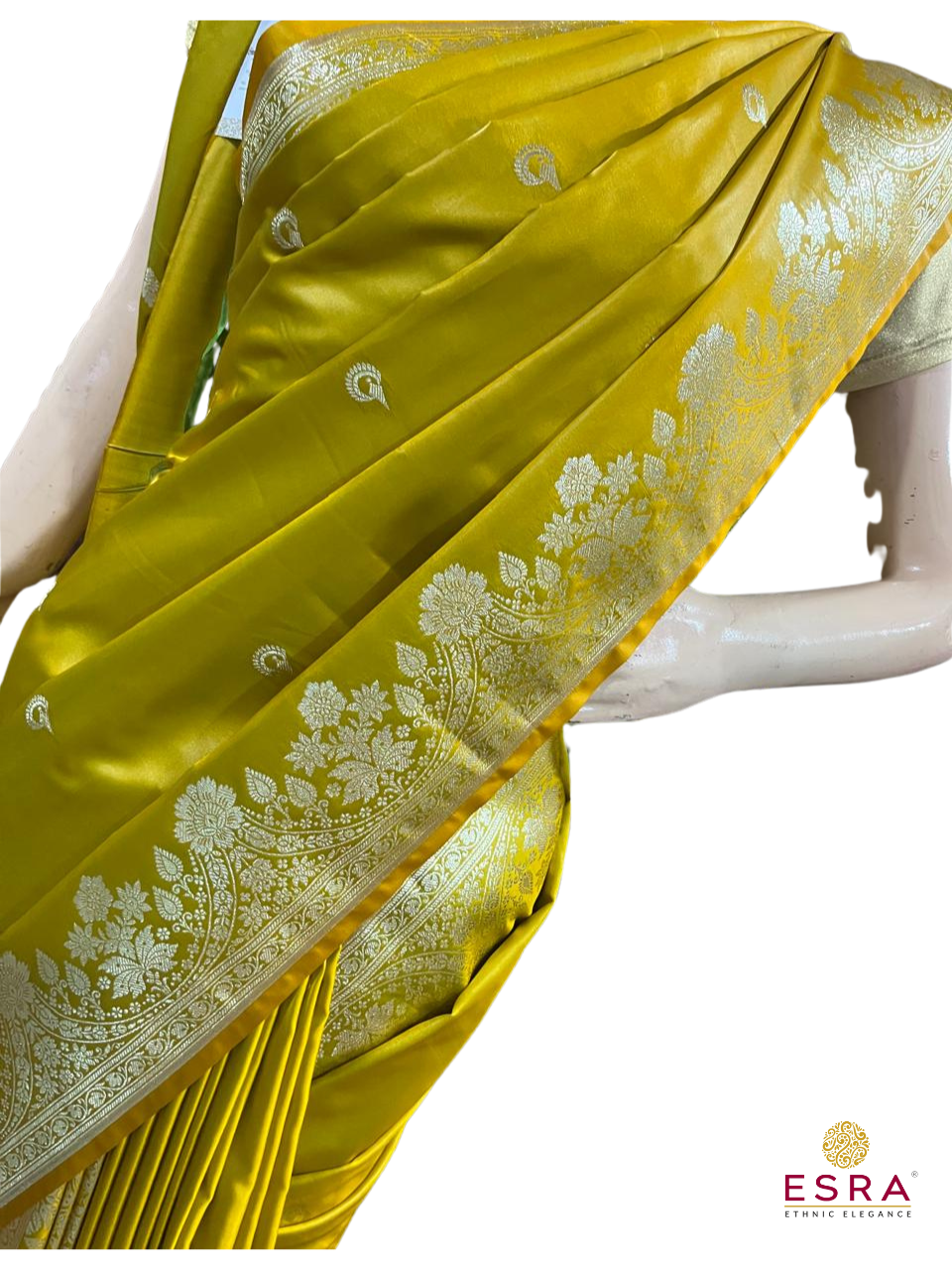 Esra's Handloom/Handwoven Banarasi Mashru Semi Katan Silk Saree