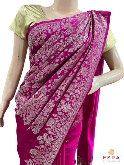 Esra's Handloom/Handwoven Banarasi Mashru Semi Katan Silk Saree