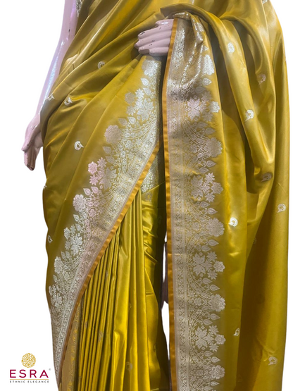 Esra's Handloom/Handwoven Banarasi Mashru Semi Katan Silk Saree