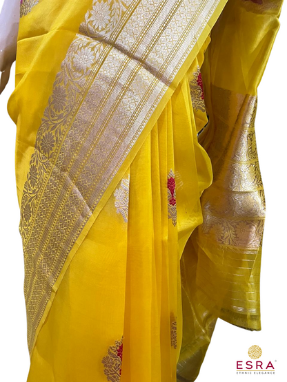 Esra's Handloom/Handwoven  Banarasi Kora Silk Kaduwa Saree