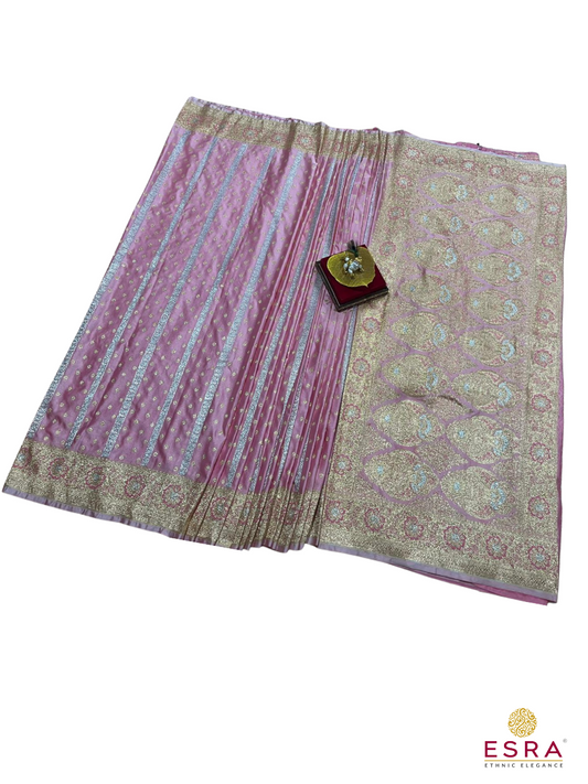 Esra's Handloom/Handwoven Banarasi Mashru Semi Katan Silk Saree