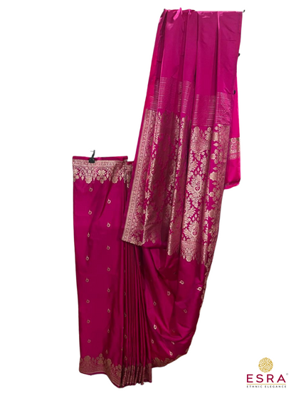 Esra's Handloom/Handwoven Banarasi Mashru Semi Katan Silk Saree