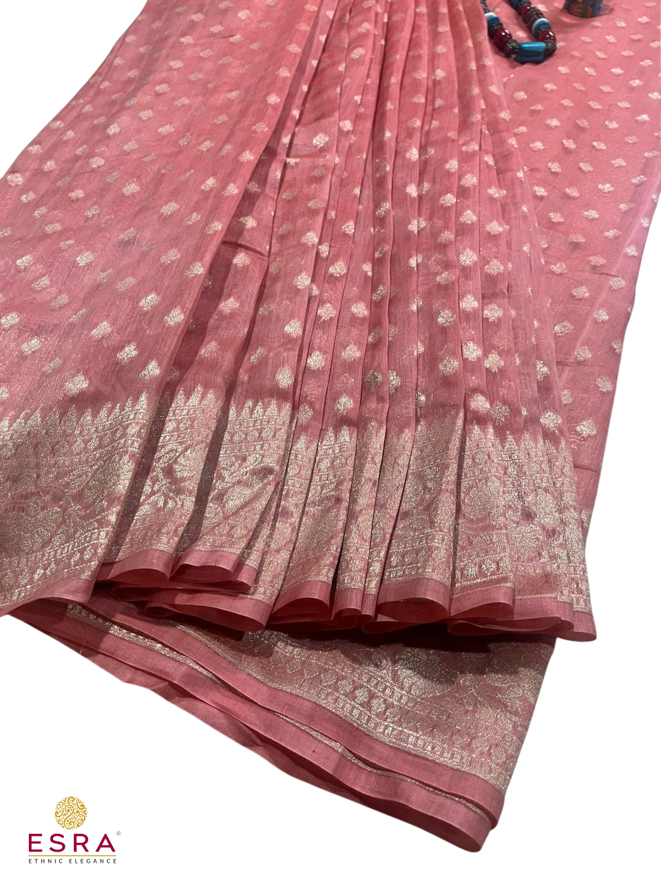 Esra's Handloom/Handwoven Banarasi Kora Cotton Silk Saree