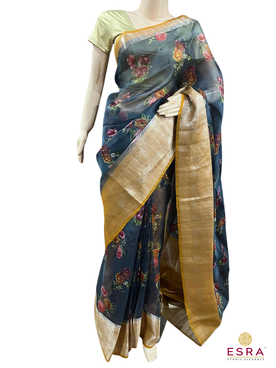 Esra's Handloom/Handwoven Banarasi Kora Silk Saree