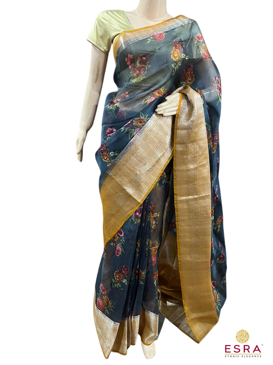 Esra's Handloom/Handwoven Banarasi Kora Silk Saree