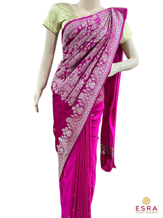 Esra's Handloom/Handwoven Banarasi Mashru Semi Katan Silk Saree