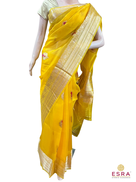 Esra's Handloom/Handwoven  Banarasi Kora Silk Kaduwa Saree