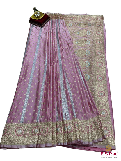 Esra's Handloom/Handwoven Banarasi Mashru Semi Katan Silk Saree