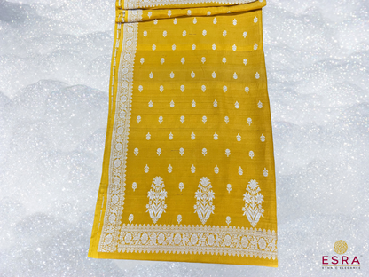 Esra's Handloom/Handwoven Banarasi 3Pc Tusser Silk Suit.