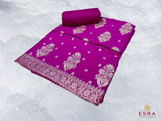 Esra's Handloom/Handwoven Banarasi 3Pc Katan Silk Meena Rupa Sona Suit