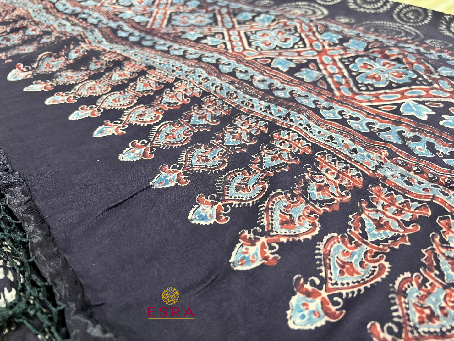 Esra's Handloom Banarasi 3Pc  Ajrak Printed Modal Silk Suit