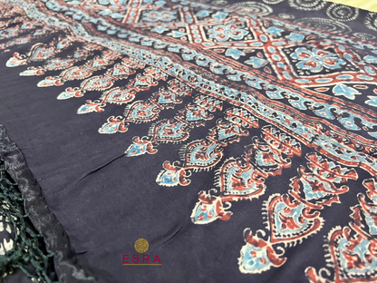 Esra's Handloom Banarasi 3Pc  Ajrak Printed Modal Silk Suit