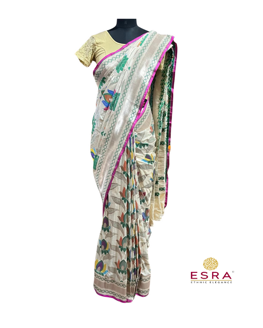 Esra's Handloom/Handwoven Banarasi Kadwa Weave Cut Work Katan Silk Saree
