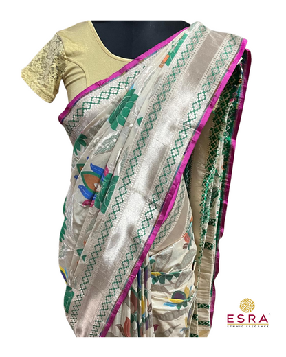 Esra's Handloom/Handwoven Banarasi Kadwa Weave Cut Work Katan Silk Saree