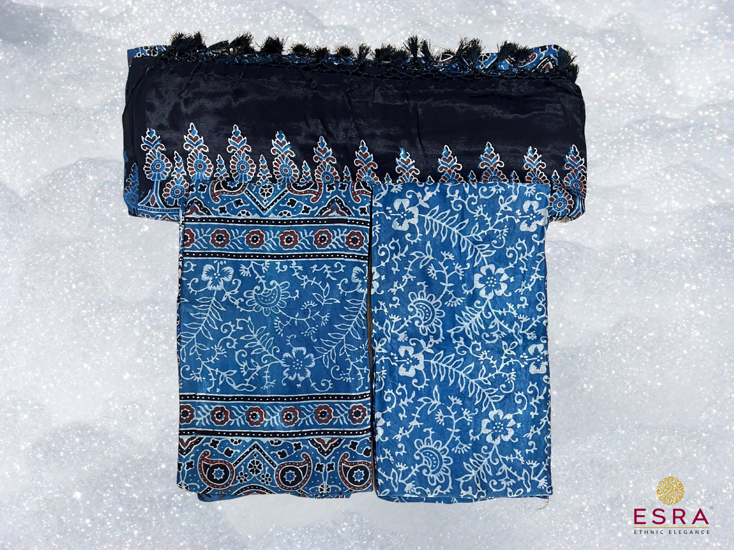 Esra's Handloom Banarasi 3Pc  Ajrak Printed Modal Silk Suit