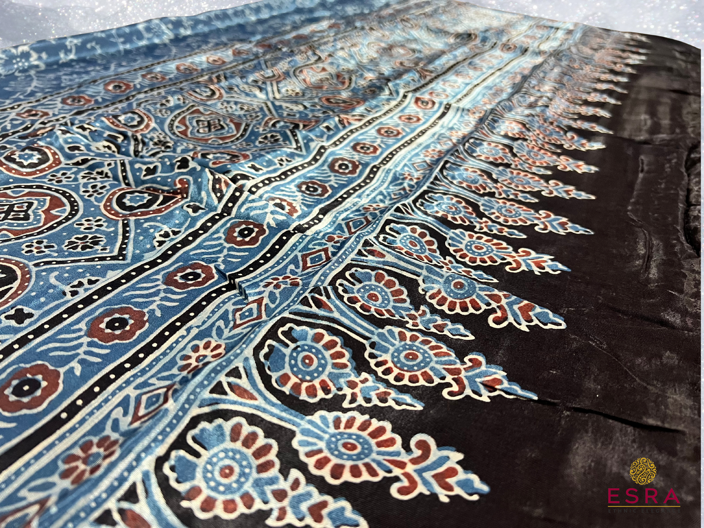 Esra's Handloom Banarasi 3Pc  Ajrak Printed Modal Silk Suit